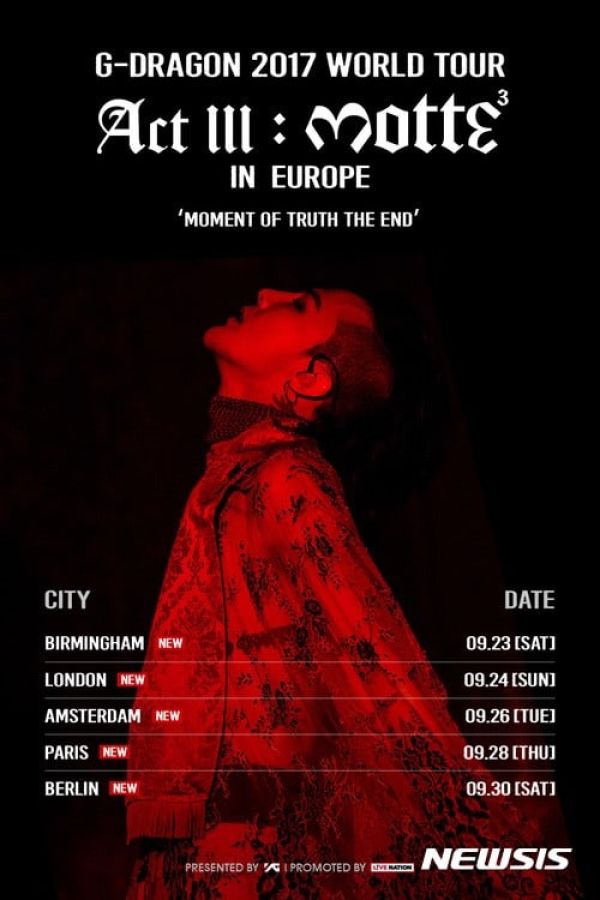 G-Dragon de BIGBANG ajoute 5 villes en Europe à son tour du monde en solo