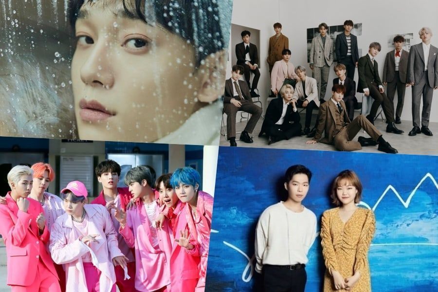 EXO Chen, SEVENTEEN, BTS et d'autres listes mensuelles et hebdomadaires supérieures de Gaon; AKMU gagne la triple couronne