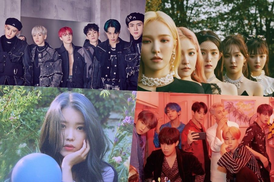 EXO, Red Velvet, IU, BTS et bien d'autres se hissent au sommet de la liste hebdomadaire et mensuelle de Gaon