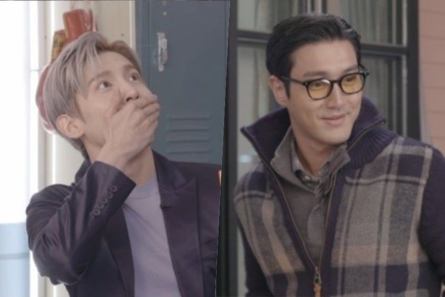 Changmin de TVXQ est surpris par Choi Siwon de Super Junior lors de sa visite à l'appui de ses débuts en solo