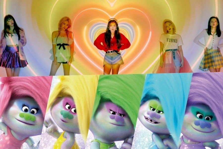 Des personnages animés de Red Velvet se disputent une danse dans le film Dreamworks «Trolls: World Tour»