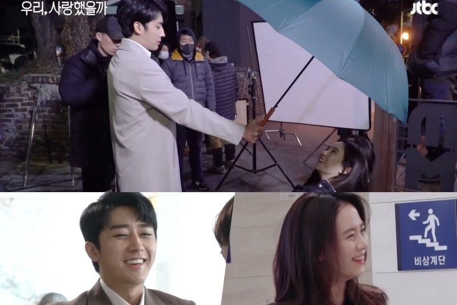 Son Ho Jun essaie de protéger Song Ji Hyo de la pluie pendant le tournage de 