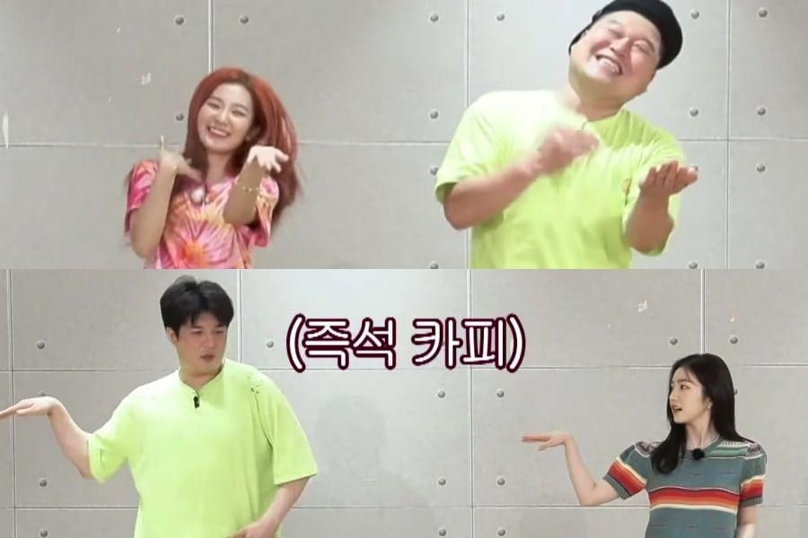 Irene et Seulgi de Red Velvet font équipe avec Kang Ho Dong et Shindong pour leur apprendre à danser 