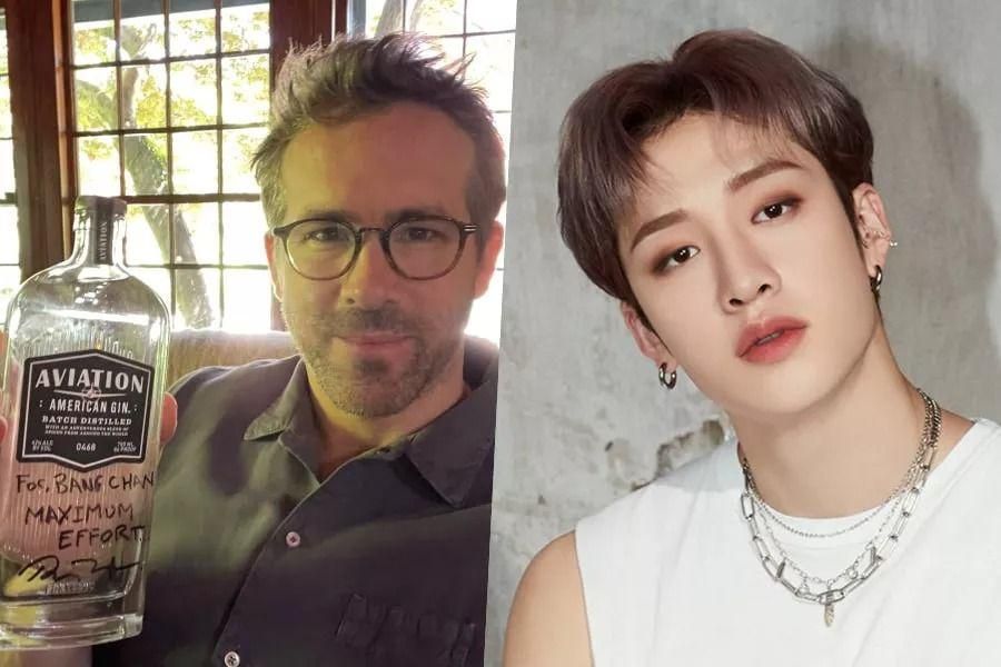 Ryan Reynolds autographie une bouteille de gin pour Bang Chan + des Stray Kids dit qu'il est un nouveau fan de Stray Kids