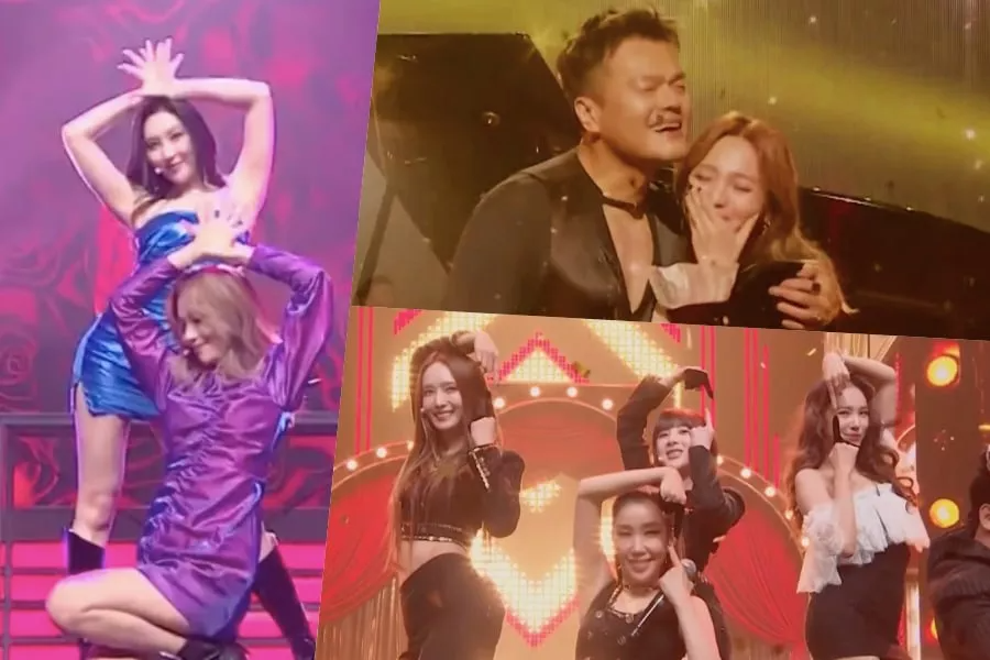 Sunmi et Park Jin Young se produisent avec l'ancienne Wonder Girl Sunye + Jewelry réunis en groupe complet