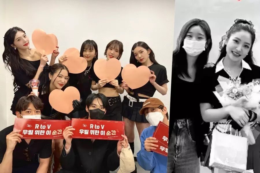 Les artistes SM Park So Dam et Lee Suhyun d'AKMU montrent leur amour pour Red Velvet lors de leur concert à Séoul